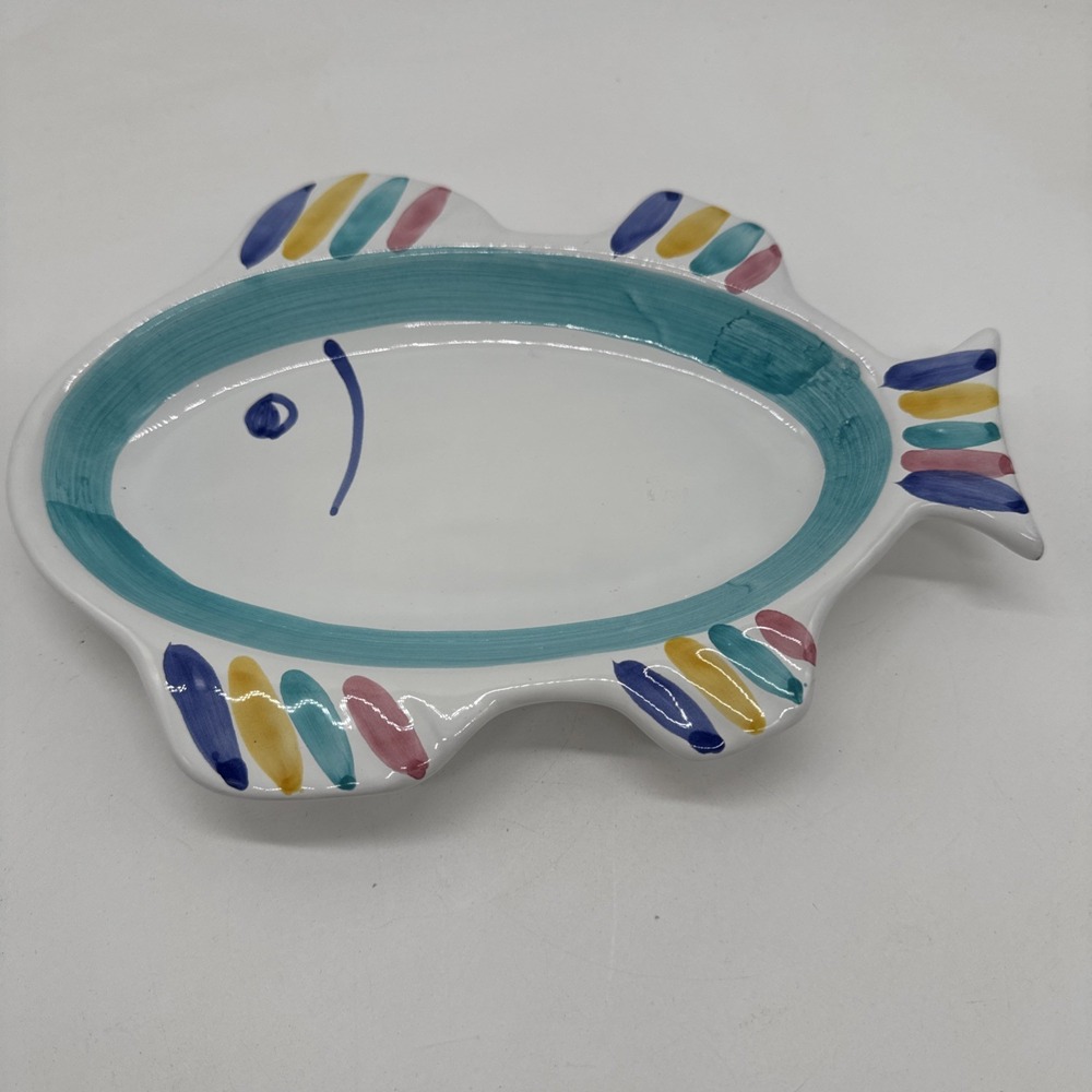 Vintage Small 9-3/4" Caleca Pottery Fish Platter Gorgeous Whimsical